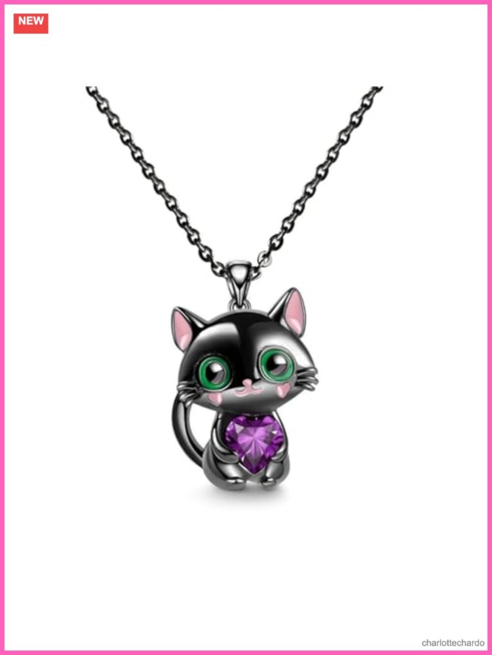 Rhinestone Heart Pendant Necklace Cute Cat Design for Cat Lovers